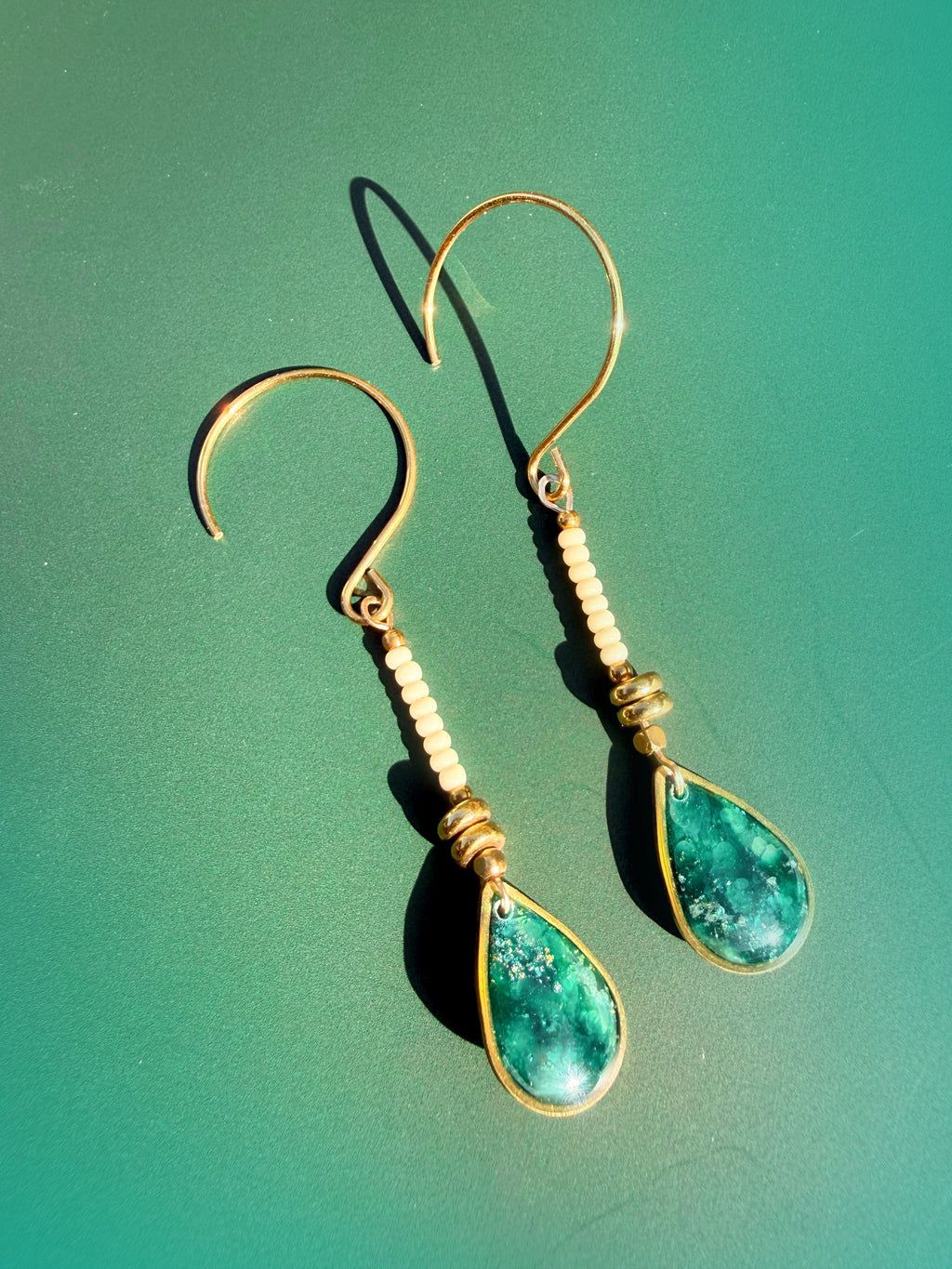 Beaded Teardrop Earrings (Green)