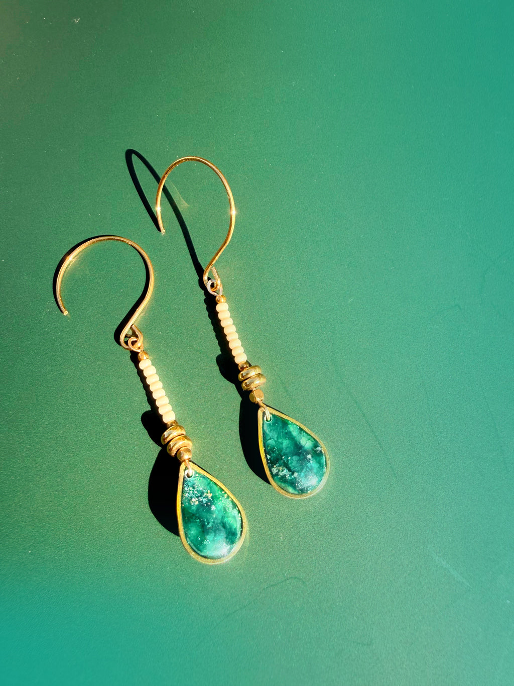 Beaded Teardrop Earrings (Green)